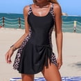 thumbnail image 2 of One Piece Swimsuit Women Tummy Control Modest Bathing Suits Color Block Scoop Neck Skirt Swim Dress Swimwear Leopard Print M, 2 of 7