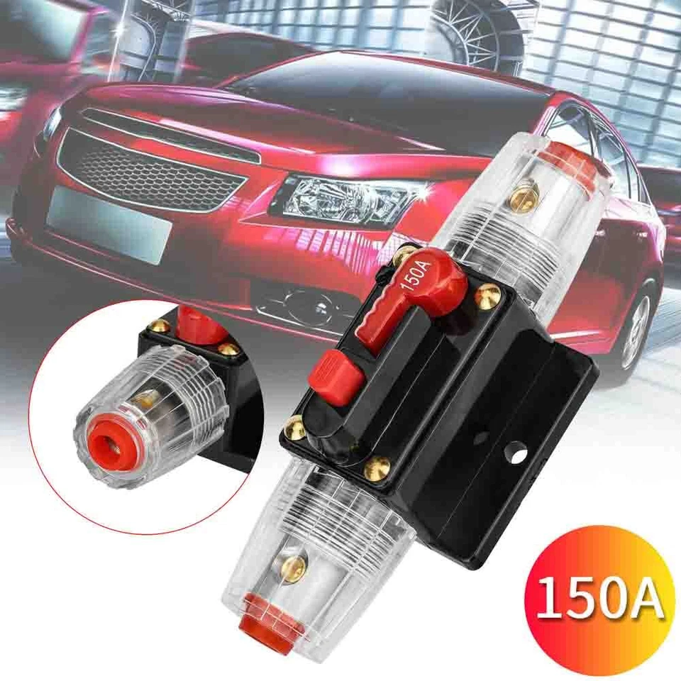 New Car Stereo Audio 12V Circuit Breaker Fuse Inline Fits 4 8 Gauge Wire 150 Amp