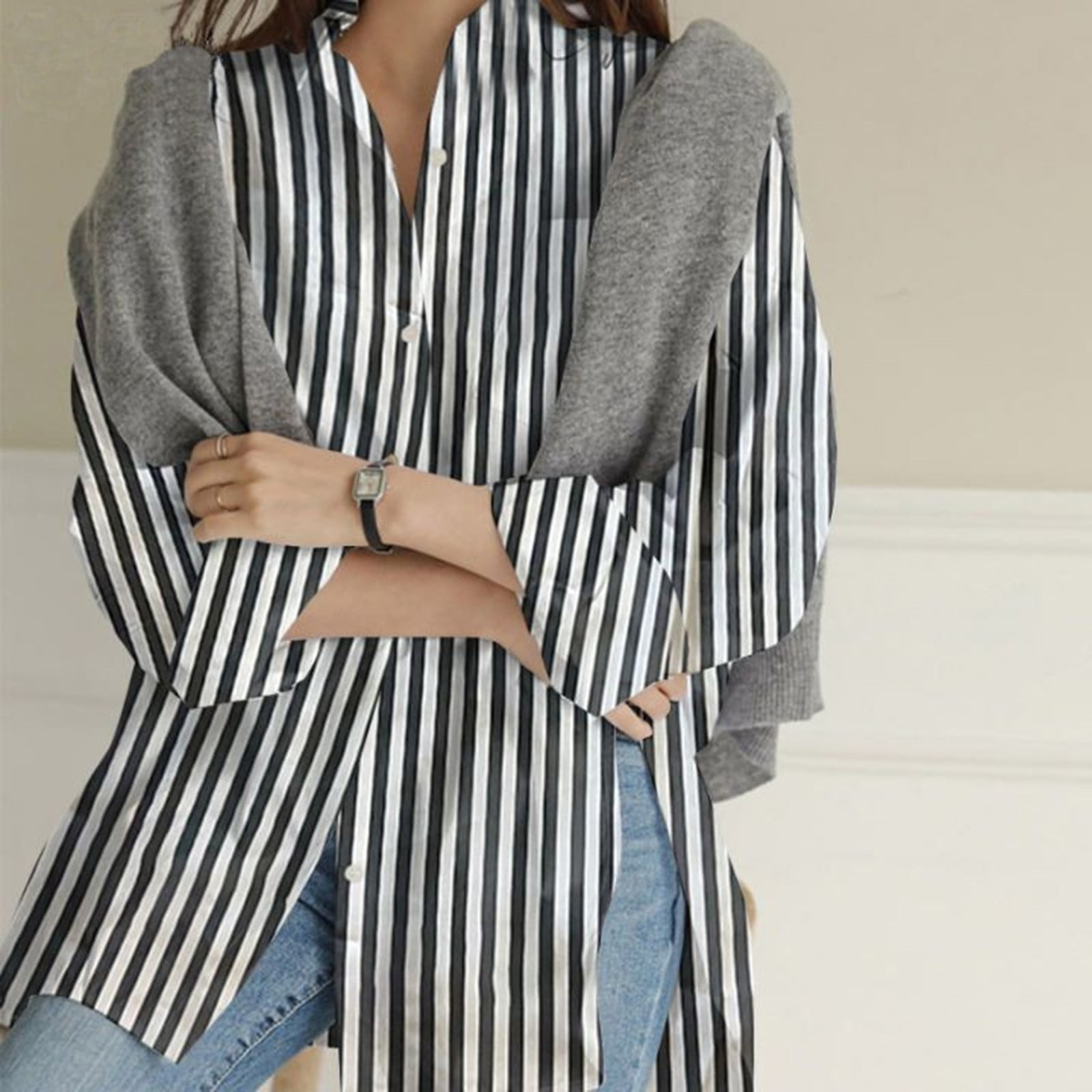 XZNGL Striped Long Sleeve Shirt Women Womens New Shirt Striped