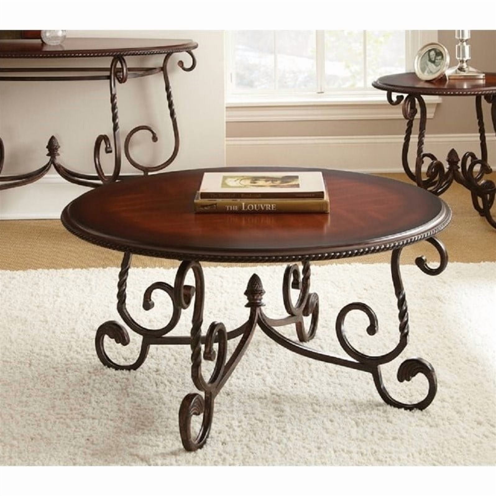 Steve Silver Crowley Indoor Wood Traditional Round 20" Height Coffee Table, Cherry
