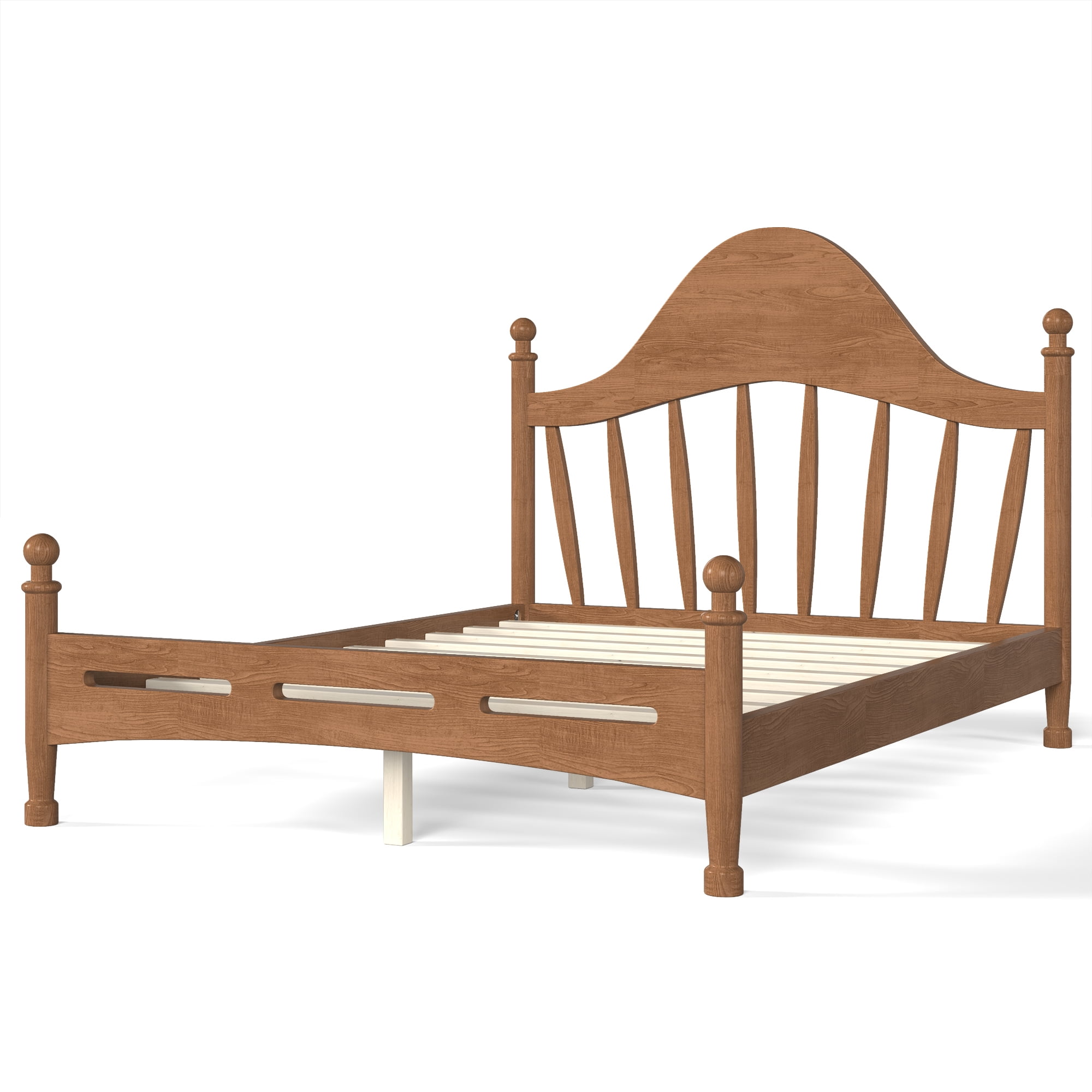 Leumius Full Size Platform Bed with Chic Headboard, Solid Wood Bed Frame with Slatted Support, Low to Ground Design for Bedroom Brown