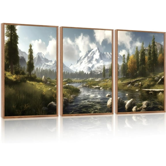 Hieng Large landscape Canvas Wall Art 16x24 Inch Set of 3 Vintage Nature Scenery Wall Decor Lake Woodland Art Print for Living Room Bedroom Office
