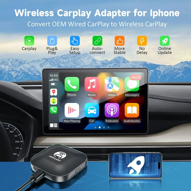 Wireless CarPlay Adapter for iPhone, 2023 Upgraded Apple Car Play Wireless  to Wired Dongle AI Magic Box, Add Apple CarPlay to Any Car, Portable