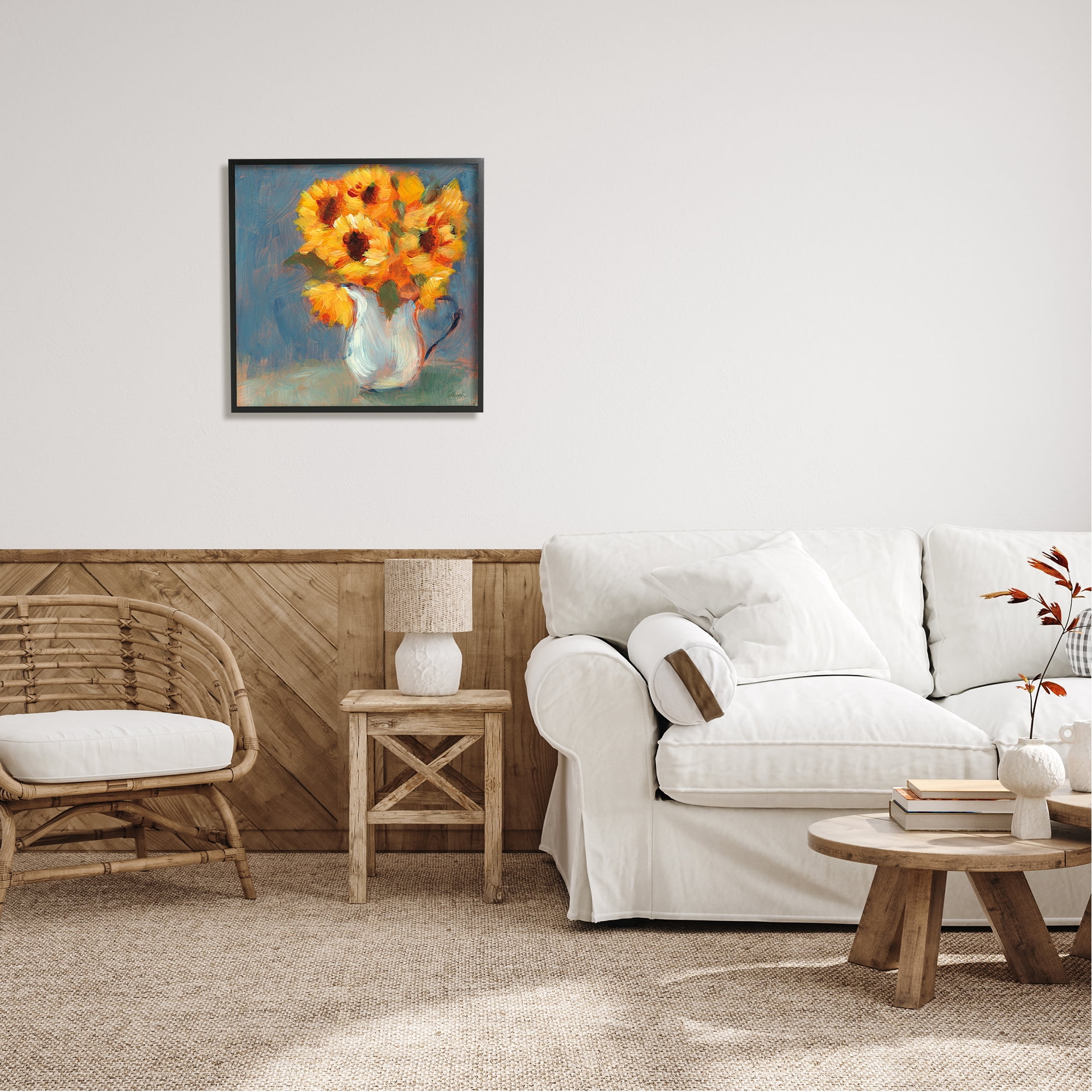 Stupell Industries Sunflower Vase Painting Botanical & Floral Painting Black Framed Art Print Wall Art, 24 x 24