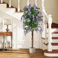 thumbnail image 6 of Costway 2 PCS 5.5 FT Tall Artificial Ficus Tree Faux Wisteria Plant in Nursery Pot Decoration Purple, 6 of 10