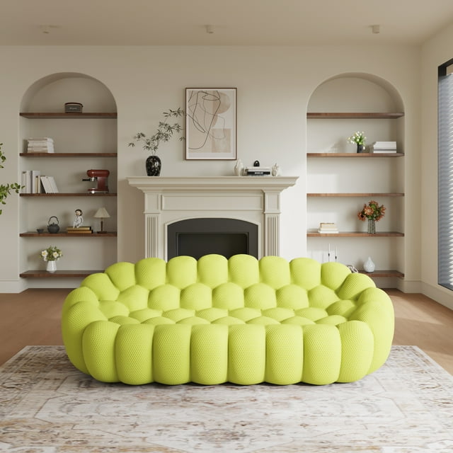 The Magic Home Canapé Courbe à Bulles 3 Places de 99 Pouces, Vert Citron