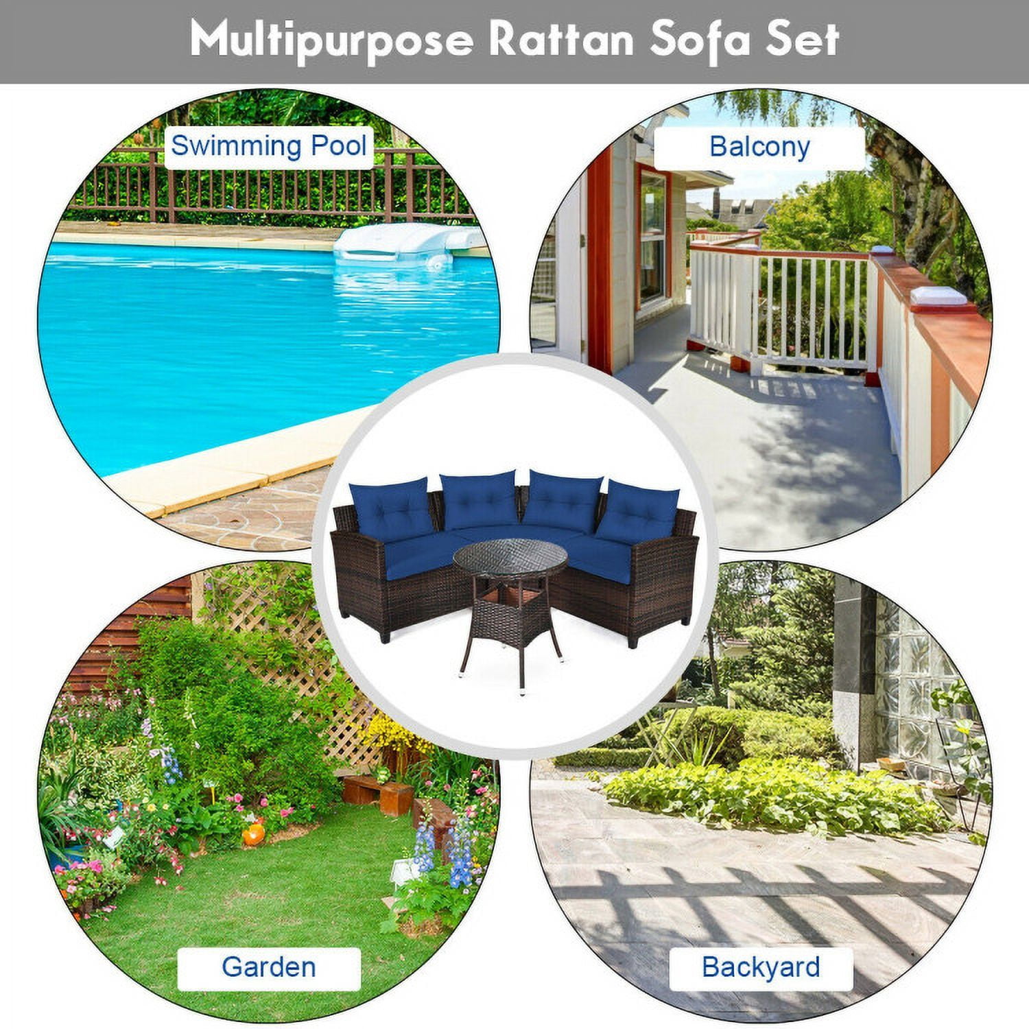 Aimee Lii 4 Pieces Outdoor Cushioned Rattan Furniture Set, Outdoor Deck Furniture, Navy Aimee Lii 4 Pieces Outdoor Cushioned Rattan Furniture Set, Outdoor Deck Furniture, Navy