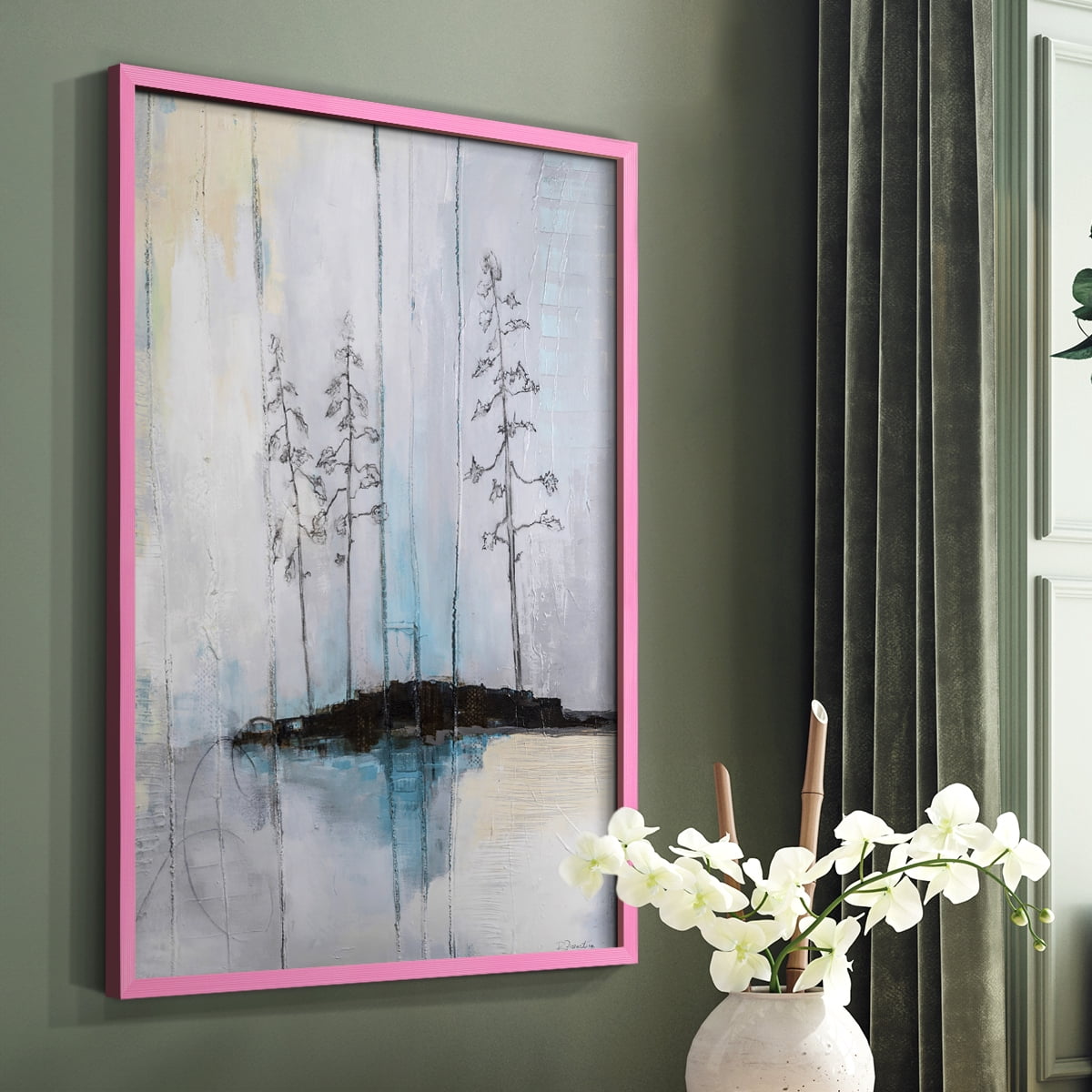 In the Company of Three in Pink Solid Wood 8 x 10 Framed Print