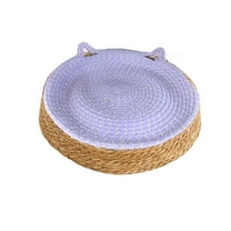 Hvmvliv Round Shaped Cat Bed Rattan Woven Kitten Beds Cozy Sleeping Cushion Cat Bed for Indoor Cats Purple, 13.7x13.7 in