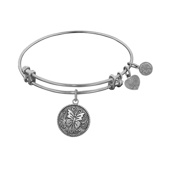 White Stipple Finish Brass Butterfly Angelica Bangle Bracelet, 7.25"