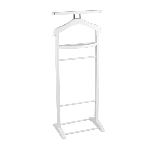 Knight Valet with Extended Bar and Key Rack - White: Wood Frame, Closet Organizer, Assembly Tools Included
