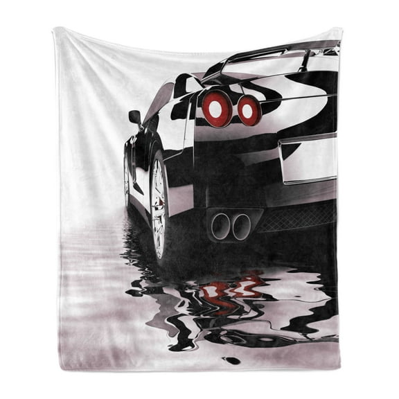 Cars Soft Flannel Fleece Throw Blanket, Modern Dark Car Water Reflection Prestige Fast Engine Performance Lifestyle, Cozy Plush for Indoor and Outdoor Use, 60" x 80", Black Red White, by Ambesonne