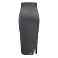 thumbnail image 5 of QHFBli Women's Fringe Trim Suede Skirt High Waisted Pencil Dressy Fall Winter Midi Long Skirt, 5 of 6