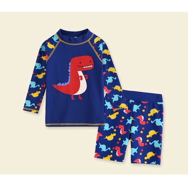 2-piece Children Split Swimsuit Boys Long Sleeves Diving Suit Cartoon Sunscreen Quick-drying Swimwear For Hot Spring