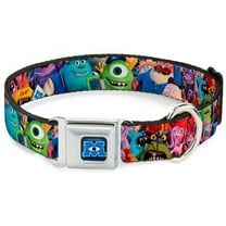 Disney Pet Collar, Dog Collar Metal Seatbelt Buckle, Monsters University Monsters Stacked, 11 to 16.5 Inches 1.0 Inch Wide