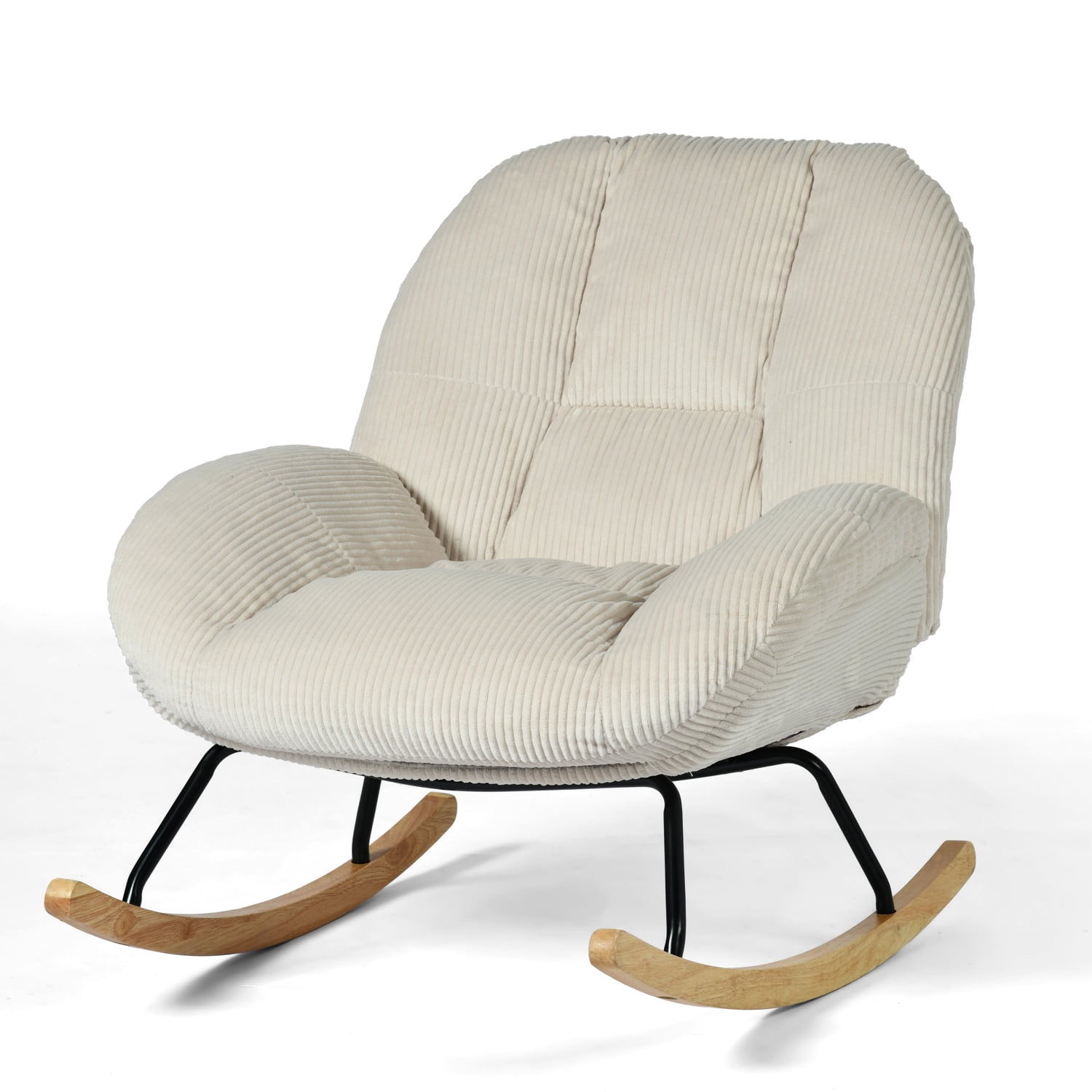 Homy Casa Corduroy Rocking Accent Chair with Solid Wood Base, Lounge Chair for Living Room, Bedroom, Reading Corner