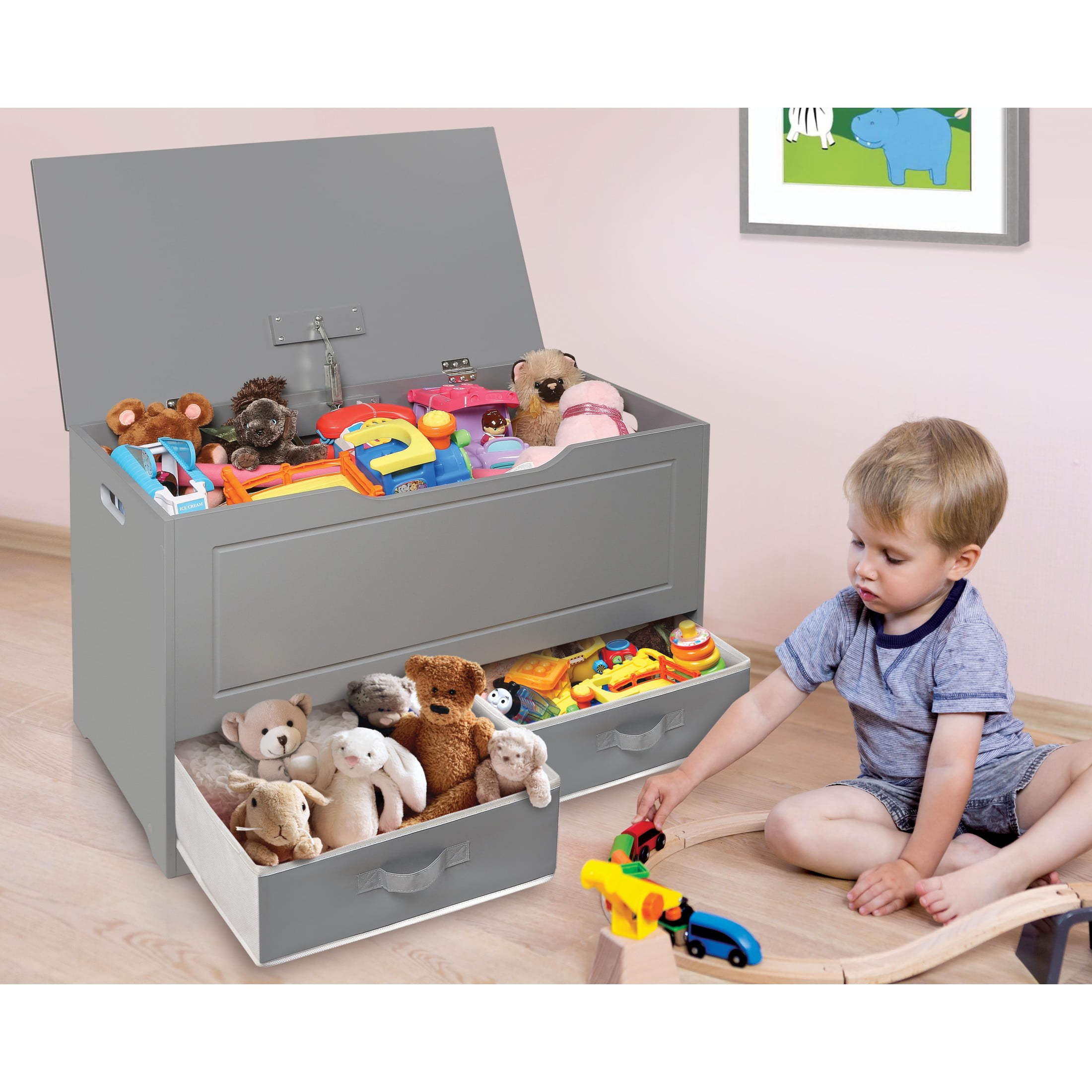 Badger Basket Children's Wooden Up & Down Toy Box and Storage Bench 3.8 Cu ft. - Gray