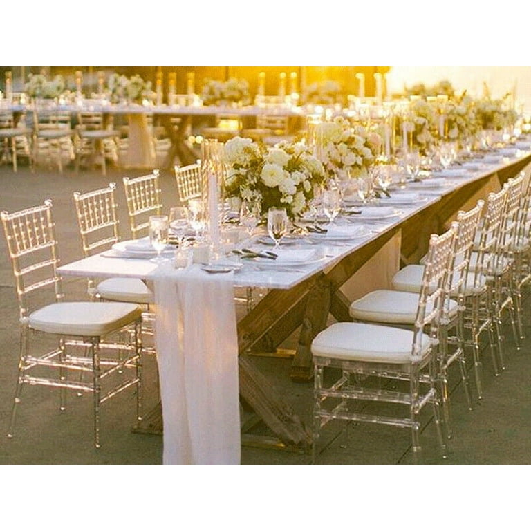 FOH Set of 4 Elegant Clear Chiavari Chair Ghost Guest Chairs Curved Back Dining Chairs for Outdoor Party Wedding