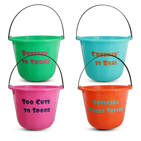 Halloween Trick-or-Treat Candy Pail Buckets 9" (Pack of 4)