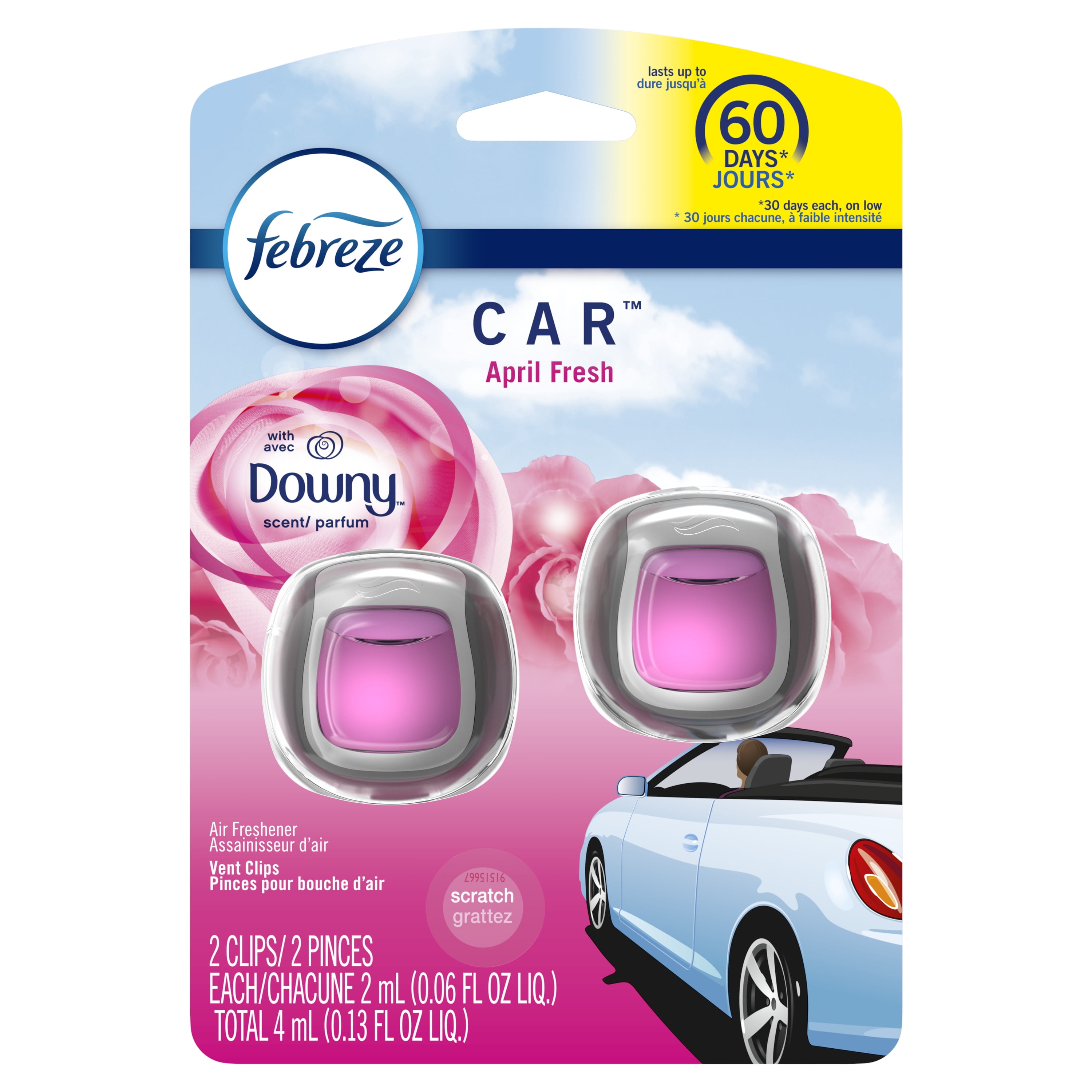 Febreze Car OdorEliminating Air Freshener Vent Clip, Downy April Fresh