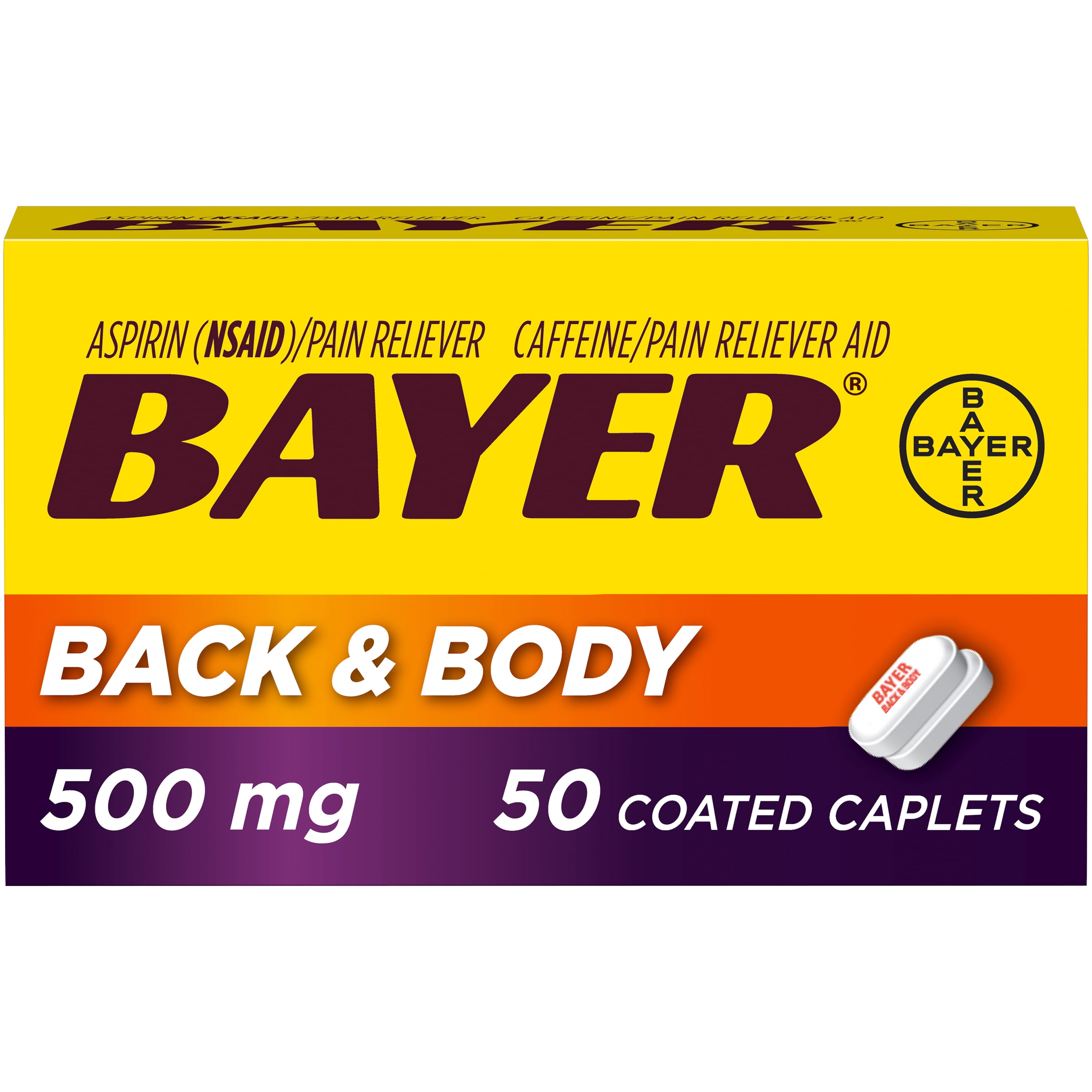 Bayer Back & Body Extra Strength Aspirin with Caffeine, 500 mg Coated