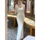 thumbnail image 5 of Elegante vestido largo de sirena de satén para mujer, vestido de fiesta de noche para boda, vestido de graduación, vestido de una pieza con escote en V y mangas largas, 5 of 5