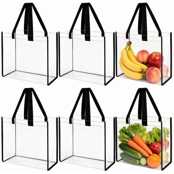 6 Pack Clear PVC Tote Bags - 12x6x12 Inch Transparent Shoulder Bags | Large Capacity Waterproof Tote Bags for Concert , Beach, Shopping & Travel