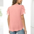 thumbnail image 6 of Lenpel Summer Tops for Women Chiffon Ruffle Puff Short Sleeve V Neck Tunic T Shirts Dressy Casual Blouses, 6 of 7