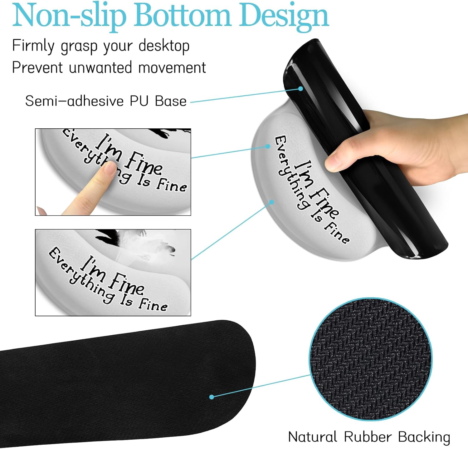 Desk Mat Set, Large Gaming Mouse Pad with Wrist Rest, Ergonomic Mouse Pad Keyboard Mat Wrist Support, Cup Coaster, Home Office Desk Accessories Decor Supplies, Funny Black Cat