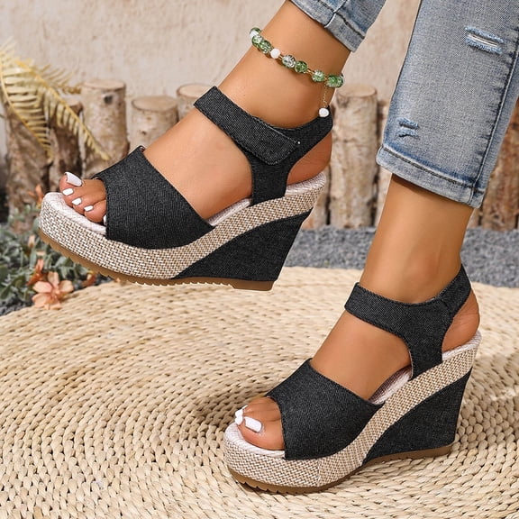 Bkhluea Women Wedge Heel Sandals Open Toe Ankle Strap Platform Shoes for Summer Party Wedding Beach Casual Daily Wear