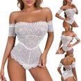 thumbnail image 1 of TRKIYQC Mujer Corto Sexy Encaje Body Color Sólido Barco Cuello Una Pieza Señora Mono Lencería TRKIYQC moda, 1 of 9