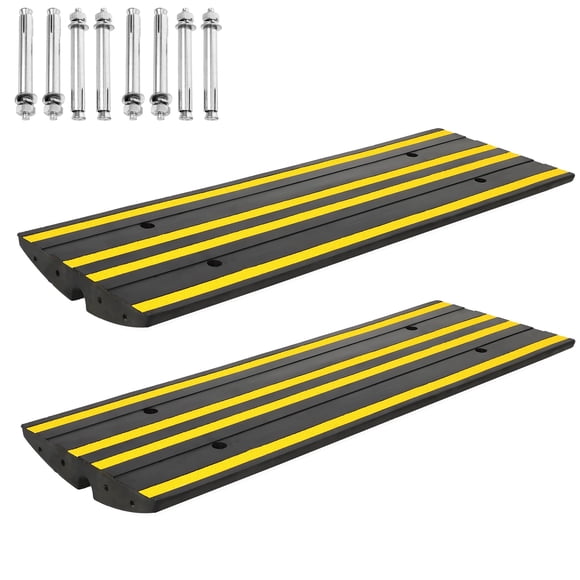 BeesClover 48 Inch Rubber Driveway Ramp, Heavy-Duty Low Slope Entry Ramp with Built-In Water Channels for Garage or Driveway Use