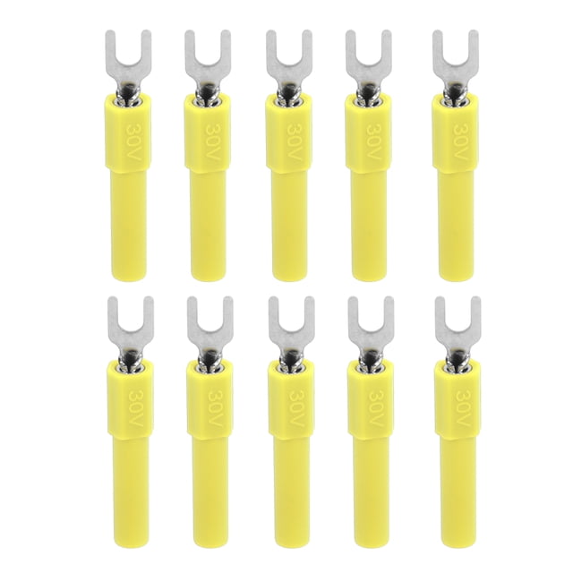 Spade Plugs, 10pcs Insulated 4mm Anti Aging Fork Wire Connector For Multimeter Yellow