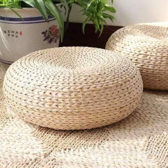 Straw Flat Seat Cushion, Floor Pouf Mat, Ottoman Footstool for Meditation, Zen, Yoga Practice or Buddha (19.7" Dia. x 6.7" H)