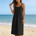 thumbnail image 4 of Tqcoqu Women's Linen Cami Midi Dress,Adjustable Straps Pleated Sleeveless Casual Summer Dresses,Black Women's S-XXXL, 4 of 8