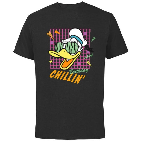 Disney Donald Duck Retro 1980s Birthday Chillin’ - Short Sleeve Cotton T-Shirt for Adults - Customized-Black