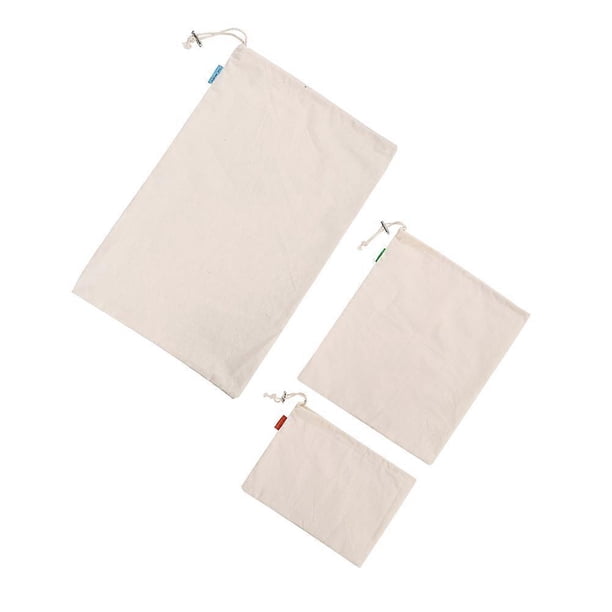 Reusable Cotton Storage Bags with Drawstring for Flour Rice and Food 3 Piec