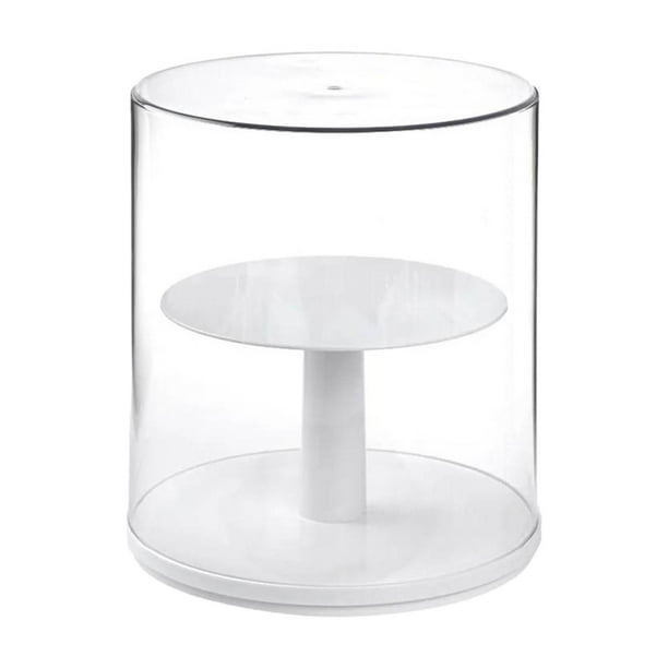 Caja de almacenamiento con soporte para exhibición de figuras, transparente, de doble capa, giratoria blanco