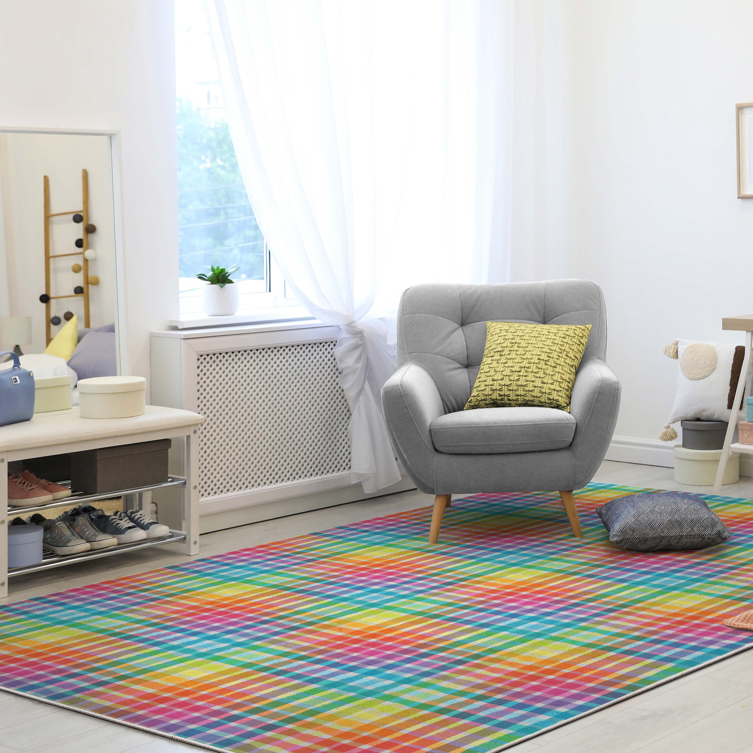 Crayola Collection By Well Woven Multi Plaid Multicolor 3'3" x 5' Area Rug