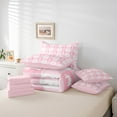 thumbnail image 4 of Cute Rabbit Bed Set in a Bag 7 Pcs,Spring Easter Animal Princess Bowknot Bedding Set,Pink Geometric Plaids Kawaii Bow Patchwork Comforter with Fitted,Flat Sheet,Pillowcase,Pillow Covers,Queen, 4 of 5