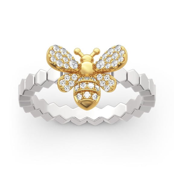 Womens Diamond Bee Honeycomb Ring Gold Plated Copper Geometric Design Tough Versatile Elegant Jewelry Gift Her