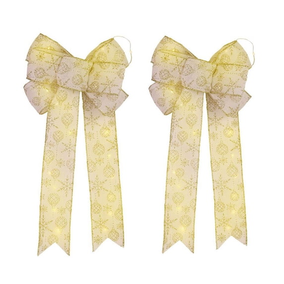 2Pack Christmas Tree Topper Bow,11.8 x 15.4 inch Burlap Lighted Bow Xmas Wreath Burlap Bow LED Lights Bow Winter Door Wall Decor Christmas Tree Topper for Indoor Outdoor Winter Xmas Decoration