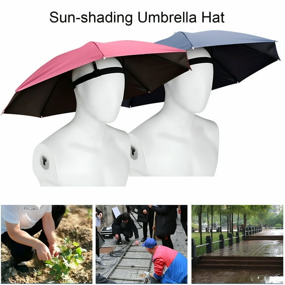 GJX 69CM UV Protection Umbrella Hat Hands-Free Sun Blocking Umbrella Hat with Elastic Headband Waterproof Adults Outdoor Fishing Folding Umbrella Hat