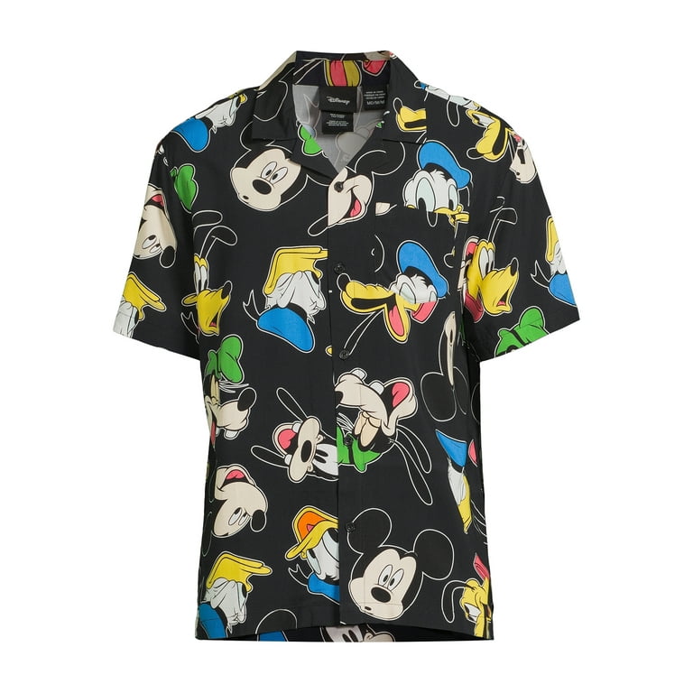 Disney Mens and Big Mens Mickey Mouse Friends Graphic Button Up Shirt with Short Sleeves, Sizes S-3xl, Men's, Black