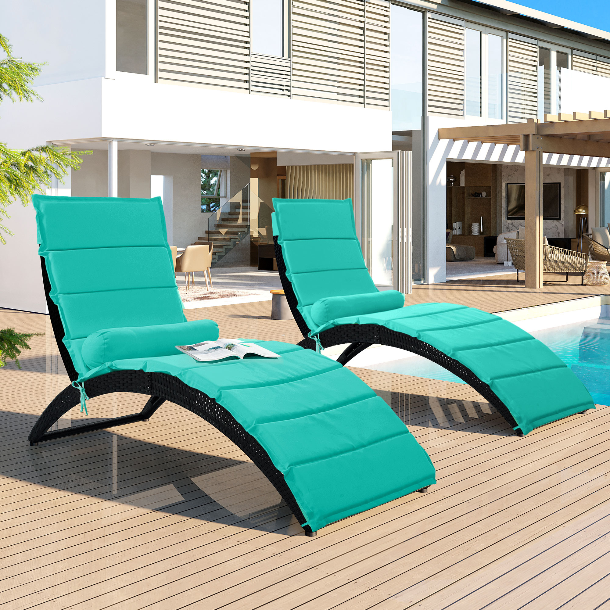 Chaise Lounge Set of 2, Outdoor Lounge Chairs, Chaise Lounge Chairs, Patio Reclining Chair Furniture for Poolside, Deck, Backyard, JA2925 - image 2 of 10