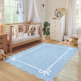thumbnail image 4 of Nanan 8'x10' Scalloped Bow Border Area Rug, Modern Solid Washable Rug with Non Slip TPR Backing, Stain Resistant Low Pile Indoor Carpet Mat for Bedroom Hallway Nursery Decor, Blue, 4 of 7