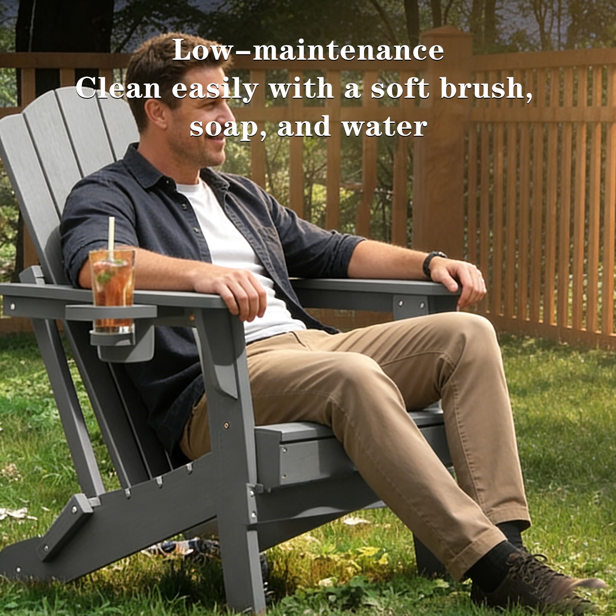 Nalwort Adirondack Chairs, Outdoor Wooden Lawn Chairs with Cup Holder, Patio Chair for Garden,Yard,Poolside,Backyard, 350lb Weight Capacity (Gray)