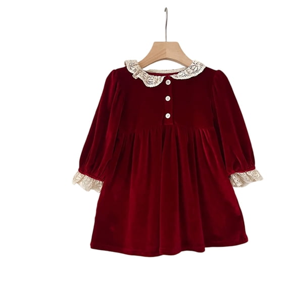 WMQPNNS Girls Dresses Casual Doll Collar Long Sleeve Cute A Line Dress Loose Tunic Shirt Girl Clothes for Spring Fall, Dress for Age 7-8 Years, Red-g