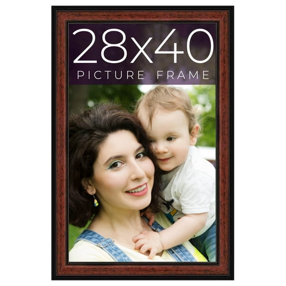 28x40 Frame Executive Brown Round Mahogany Finish Solid Wood Picture Frame | 1.25 Inch Moulding