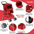 thumbnail image 4 of YRLLENSDAN 4 Wheels Dog Strollers Pet Strollers Cat Strollers with Cup Holder & Removable Liner Waterproof Doggy Stroller for Small Medium Dogs, Red, 4 of 7